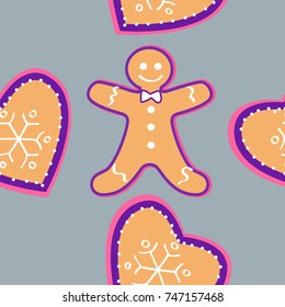 Christmas Gingerbread Seamless Pattern. Vector illustration. Cute Xmas background for wallpaper, gift paper, pattern fills, textile, greetings cards