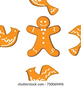 Christmas Gingerbread Seamless Pattern. Vector illustration. Cute Xmas background for wallpaper, gift paper, pattern fills, textile, greetings cards