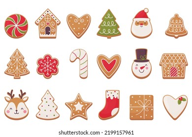 Christmas gingerbread set. Bright symbols of Christmas on a white background.