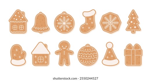 Christmas gingerbread set. Holiday design elements isolated on white background.