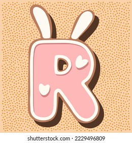Christmas gingerbread in the shape of the letter with rabbit ears, white pink glaze, hearts
