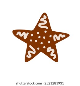 Christmas gingerbread in the shape of star. Cookie covered by icing-sugar. Traditional holiday food. Vector illustration isolated on white background.