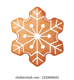 Christmas gingerbread snowflake with beautiful patterns of sweet icing. Holiday cookies on an isolated background. vector icon