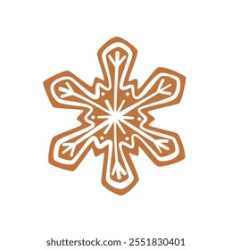 Christmas gingerbread snowflake cookie. Holiday xmas bakery. Flat vector illustration isolated on white background