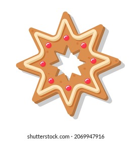 Christmas gingerbread snowflake. Sweet homemade glazed biscuit.

