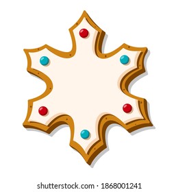 Christmas gingerbread snowflakes in glaze isolated on white background. Homemade cookies. Vector illustration