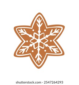 Christmas gingerbread star cookie. Holiday xmas biscuit. Flat vector illustration isolated on white background