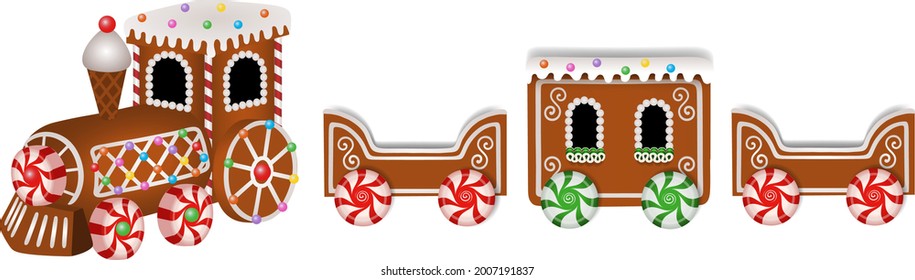 christmas gingerbread train with candies vector