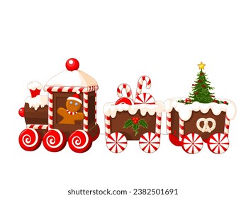 Christmas gingerbread train element vector illustration