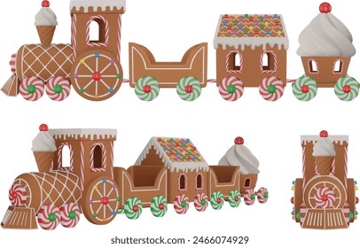 christmas gingerbread train front and side view