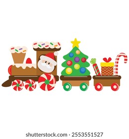 Christmas gingerbread train vector cartoon illustration