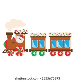 Christmas gingerbread train vector cartoon illustration