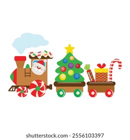 Christmas gingerbread train vector cartoon illustration