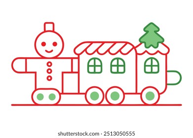 Christmas gingerbread train vector line art, clipart illustration with isolated on white background