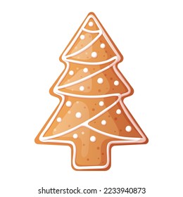 Christmas gingerbread tree with beautiful patterns of sweet icing. Holiday cookies on an isolated background. vector icon