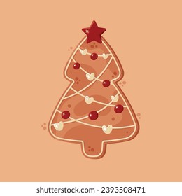 Christmas gingerbread tree cookie icing in creamy and red colors