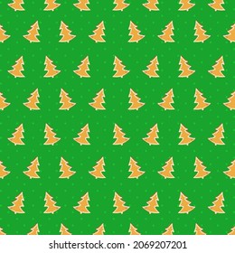 Christmas gingerbread tree cookies pattern. Vector illustration background.