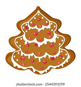 Pão de gengibre de Natal. Árvore de Natal em fundo isolado. Ilustração vetorial para seu design.