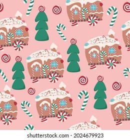 Christmas gingerbread van biscuit, sweet desserts seamless pattern for fabric, linen, textiles and wallpaper