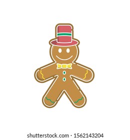 Christmas Gingerbread vector illustration isolated on white background. Cute, Funny Gingerbread in trendy flat design style. Christmas Gingerbread vector icon modern and simple flat symbol for graphic