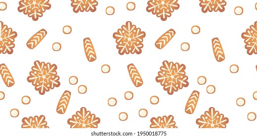Christmas gingerbread vector seamles pattern. Winter characters in cartoon style. Awesome holiday design background. New year in scandinvian style.
