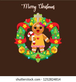 Christmas Gingerbread with wreath, Flat Design Style Eps 10. 9