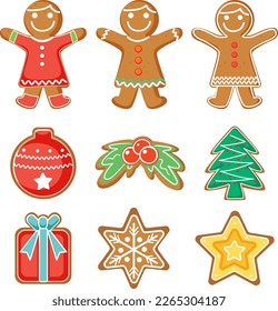 Christmas gingerbreads cartoon set illustration