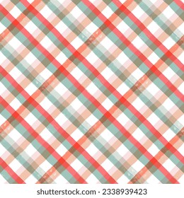 Christmas gingham seamless pattern,  watercolor lines texture, vector checkered print