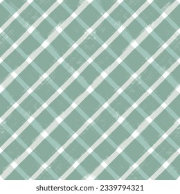 Christmas gingham seamless pattern,  watercolor lines texture, vector checkered print