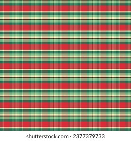 Christmas gingham seamless pattern.Checkered tartan plaid with twill weave repeat pattern in green and red . Geometric vector illustration background design for fabric and print.