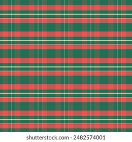 Christmas gingham seamless pattern.Checkered tartan plaid with twill weave repeat pattern in green and red . Geometric vector illustration background design for fabric and print.