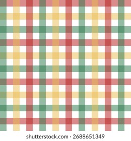 Christmas gingham seamless pattern.Checkered tartan plaid repeat pattern in green yellow red white.Geometric vector background wallpaper for fabric and prints.