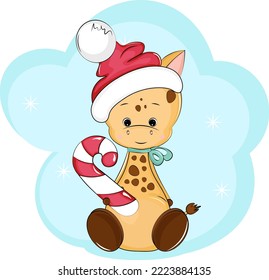 Christmas giraffe with a gift