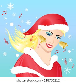 Christmas girl with bell earrings
