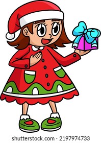 Christmas Girl Cartoon Colored Clipart 
