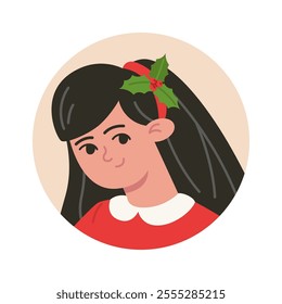 Christmas Girl with Festive Wreath Headband for Profile Icon