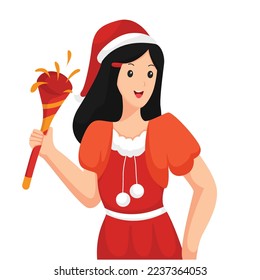Christmas Girl with Firework Character Design Illustration