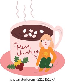 Christmas girl. Garlands, flags, labels, bubbles, ribbons and stickers. Collection of Merry Christmas decorative icons