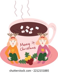 Christmas girl. Garlands, flags, labels, bubbles, ribbons and stickers. Collection of Merry Christmas decorative icons