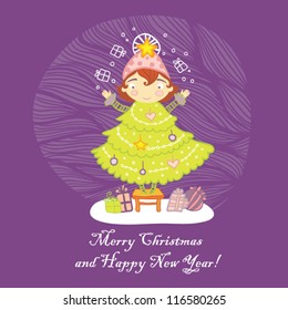 Christmas girl greeting card