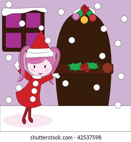 christmas girl inviting to house