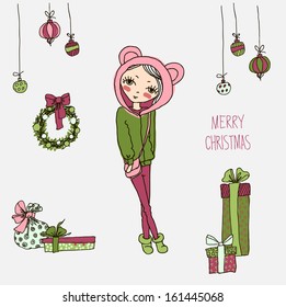 Christmas girl. Christmas and New year greeting card