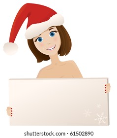 Christmas girl and placard (vector version)