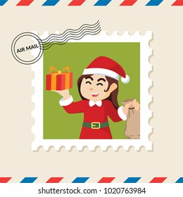 Christmas girl postage stamp on air mail envelope