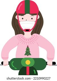 Christmas girl riding a motorcycle