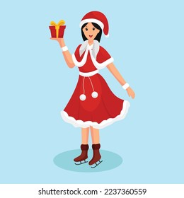 Christmas Girl with Santa Costume Character Design Illustration
