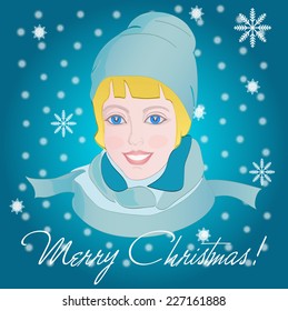 Christmas girl in scarf and hat
