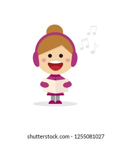 Christmas girl singing carols on a white background