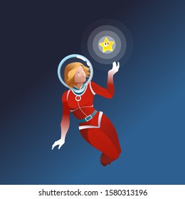 Christmas girl in space with a star