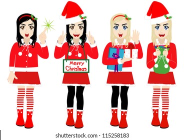 Christmas Girl wearing Santa Suit, Vector cartoon character